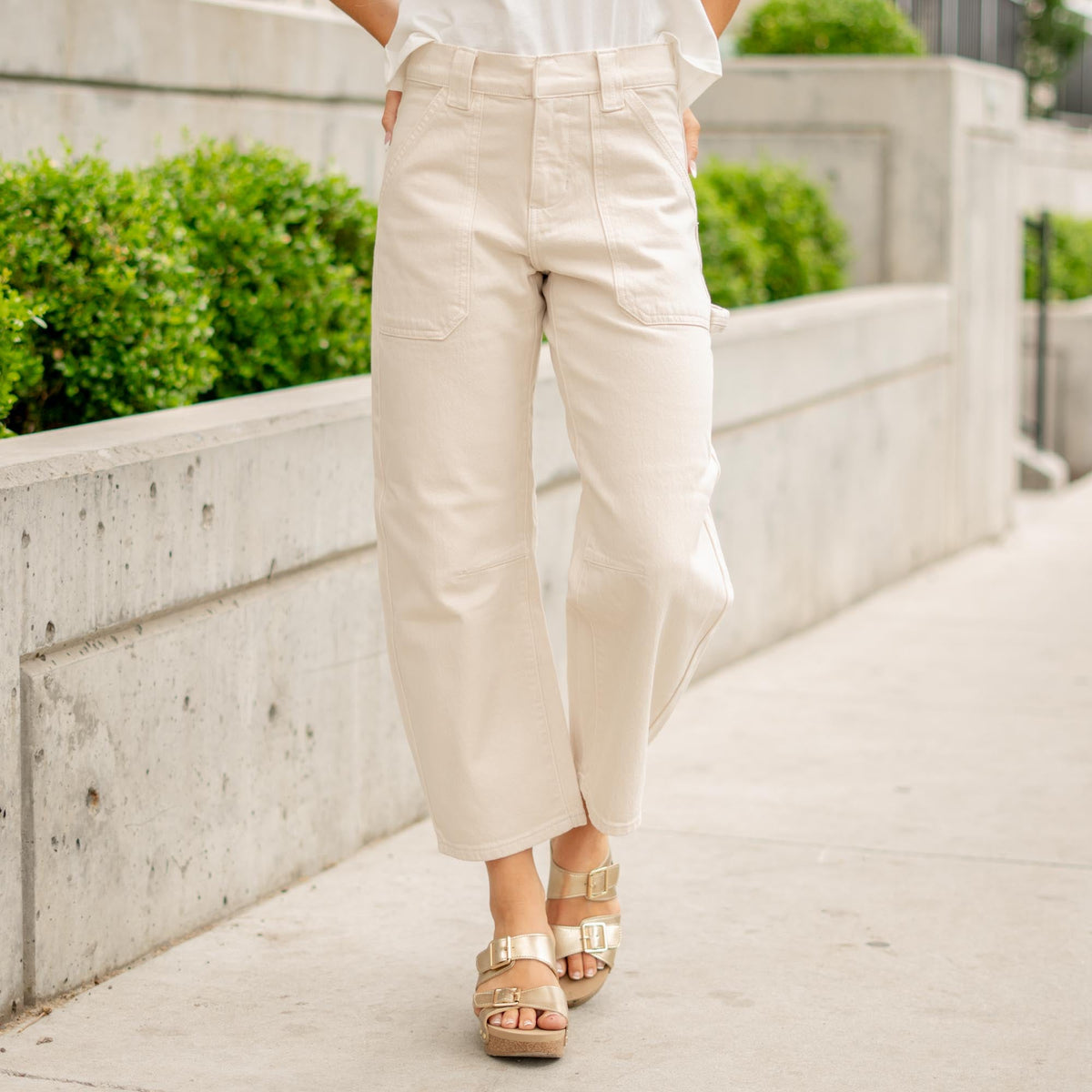 KanCan Serene Low Slung Barrel Pants - 11" Rise - Comfort Stretch Ecru