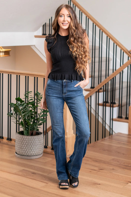 Cello Tina High Rise Double Button Flare with Yoke Seams