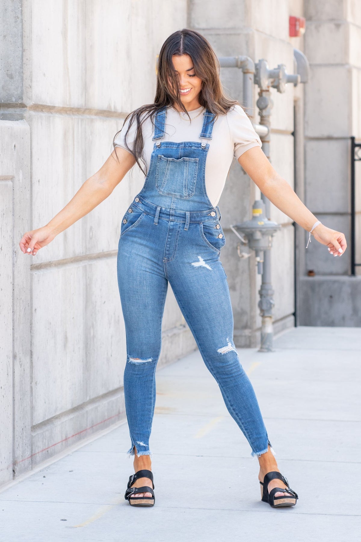 KanCan Berkeley High Rise Skinny Overalls Jeans Medium Blue