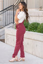 Maroon Garment Dyed High Rise Double Cuffed Overalls - Reg & Plus