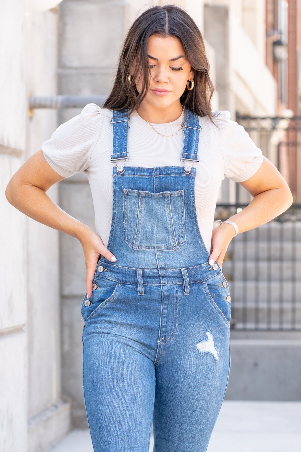 KanCan Berkeley High Rise Skinny Overalls Jeans Medium Blue