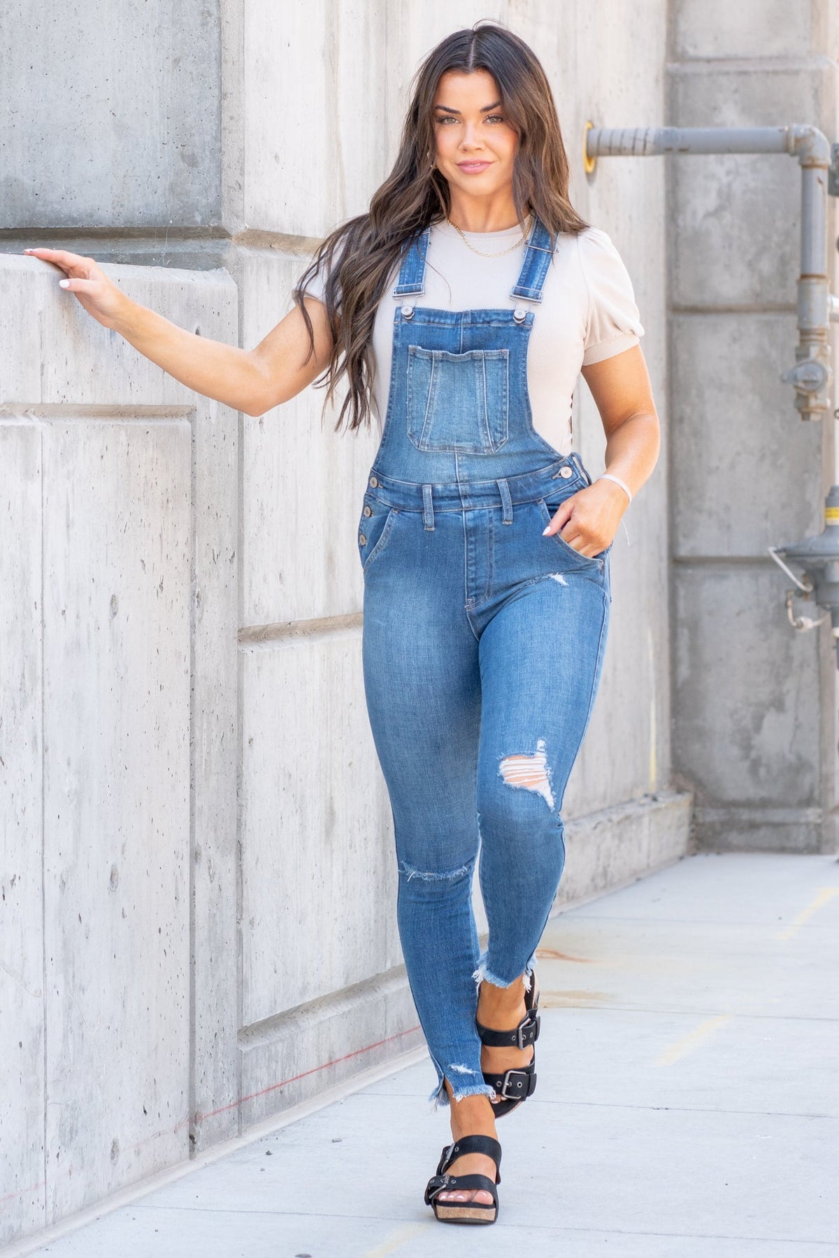 KanCan Berkeley High Rise Skinny Overalls Jeans Medium Blue