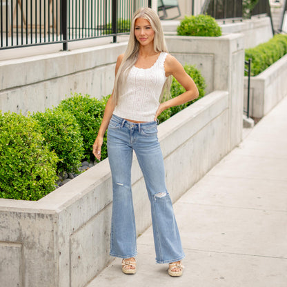 VERVET Low Rise Medium Wash Distressed Easy Flare Jeans