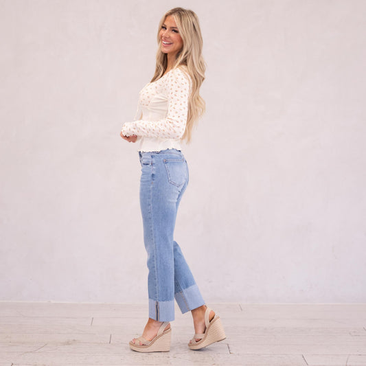 Hem & Thread Wildflower Whisper Square Neck Top Ecru
