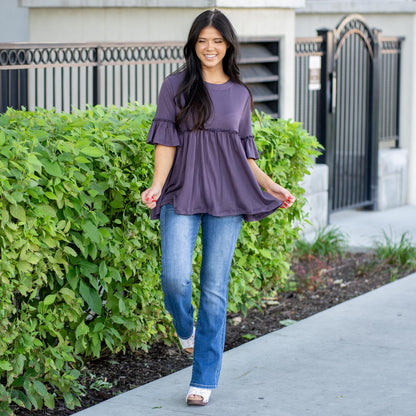 Vanilla Bay Aria Ruffle Knit Top Plum
