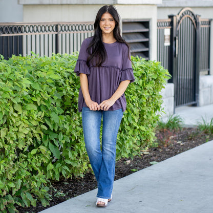 Vanilla Bay Aria Ruffle Knit Top Plum