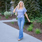 Hem & Thread Square Neck Flutter Sleeve Top Dusty Dusty Blue