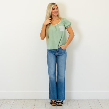 Hem & Thread Sage Meadow Plaid Pocket Top