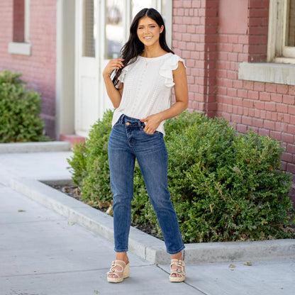 RFM Dylan Tummy Control Top Mid Rise Asymmetric Crop Straight Leg