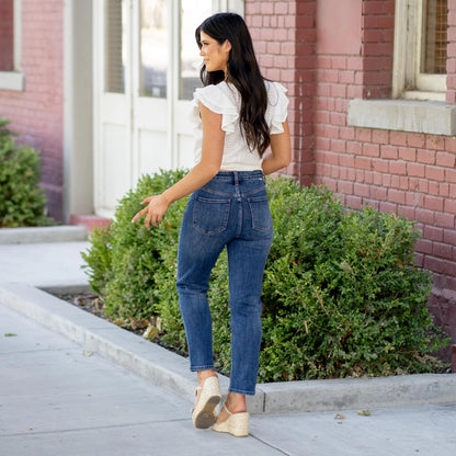 RFM Dylan Tummy Control Top Mid Rise Asymmetric Crop Straight Leg