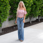 Blu Ivy Button Off Shoulder Peplum Crop Top Dusty Pink