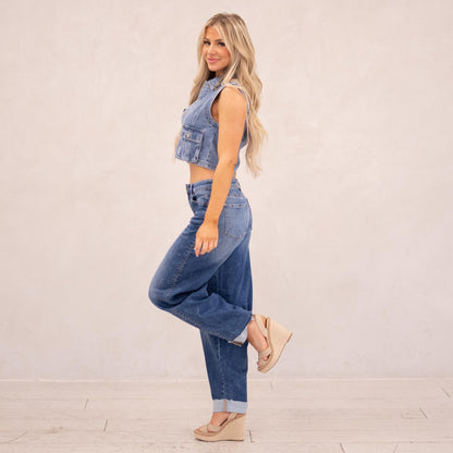 KanCan Maeby Knit Low Slung Horseshoe Jeans Medium Blue