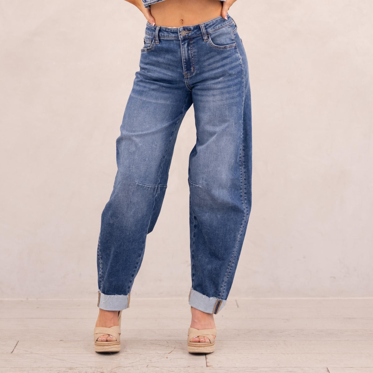 KanCan Maeby Knit Low Slung Horseshoe Jeans Medium Blue