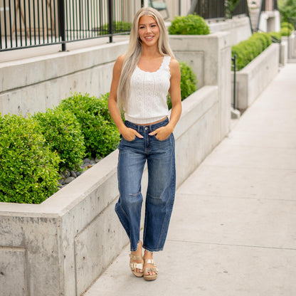 VERVET Jadeite High Rise Barrel Jeans Dark Blue Wash