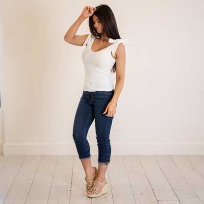 Hem & Thread Ivory Bow Ribbed Tank