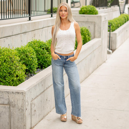 VERVET Gratifying Low Rise Wide Leg Jeans Medium Blue