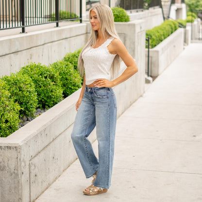 VERVET Gratifying Low Rise Wide Leg Jeans Medium Blue