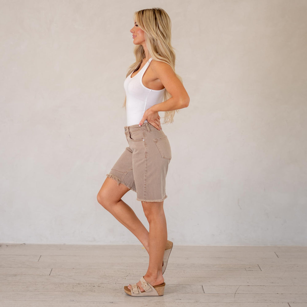 KanCan Rosanne High Rise Barrel Fit Shorts Rose Colored